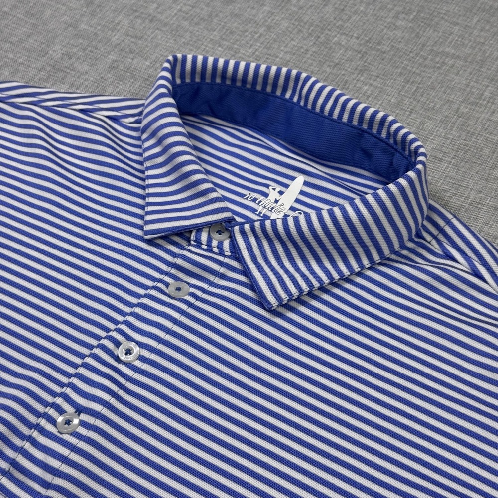 Johnnie-O AMG Golf Polo Shirt Mens Large Blue Striped Polyester Performance